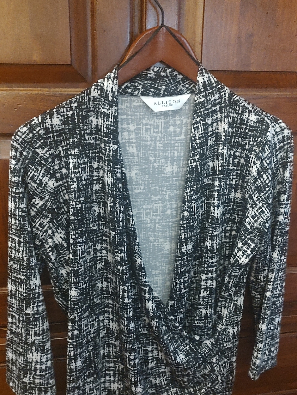 Allison Taylor Black & White Patterned Wrap Blouse